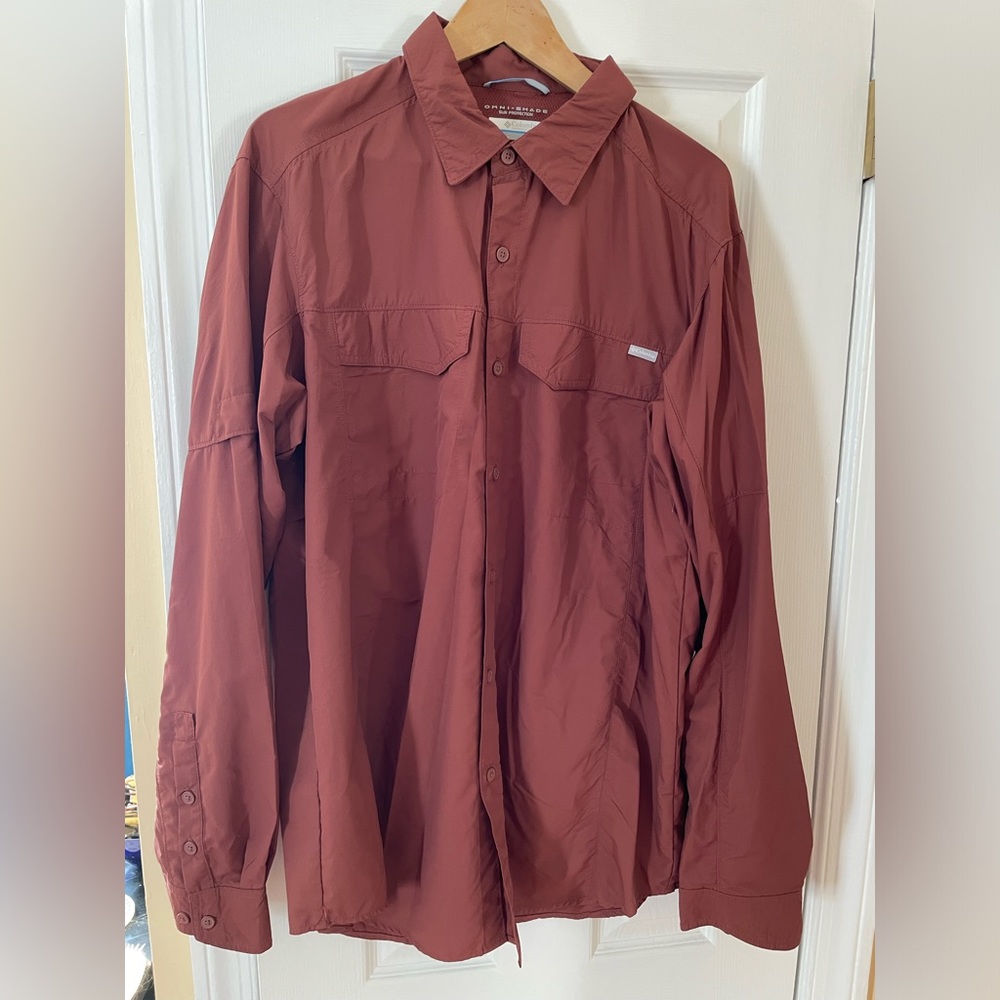 Columbia red button down shirt